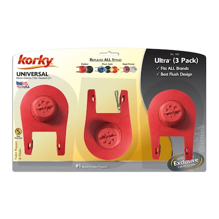 Korky Korky Flapper and Chain Red Rubber For Universal, PK3 100TP